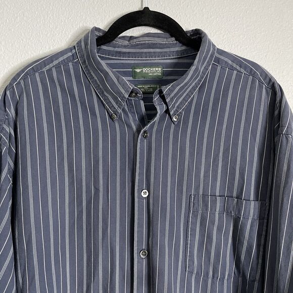 Dockers Blue Cotton Striped Button Up‎ Mens Shirt Size XXL 2XL Academia Dadcore - Picture 1 of 6